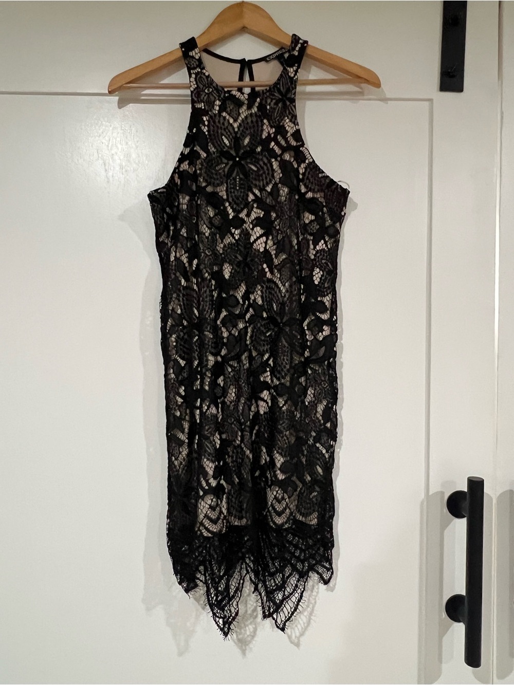 Express Black Lace Midi Dress with Nude Lining